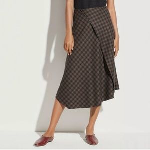 Vince asymmetric plaid wool skirt mahogany size 4